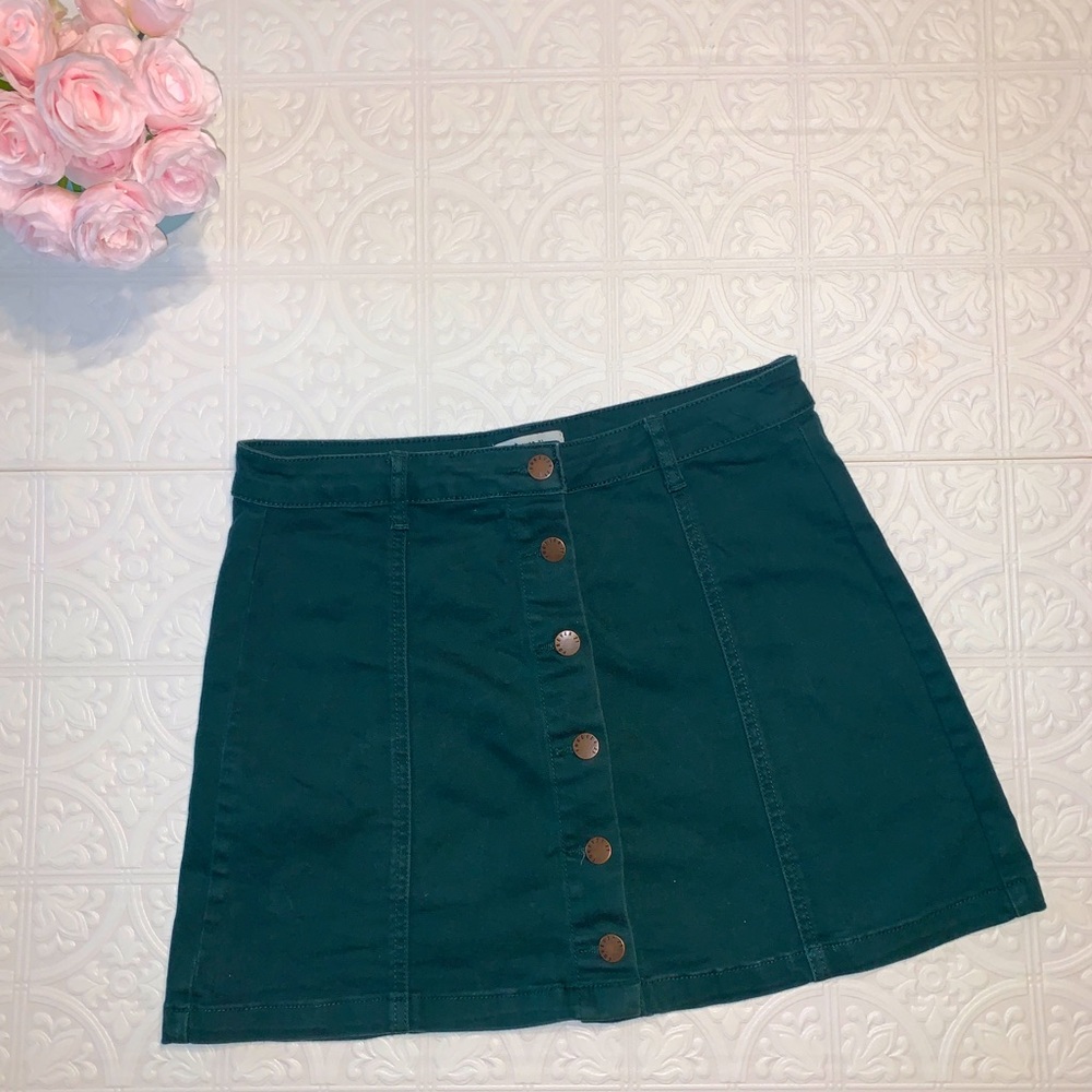 Green High Waisted Denim mini Skirt